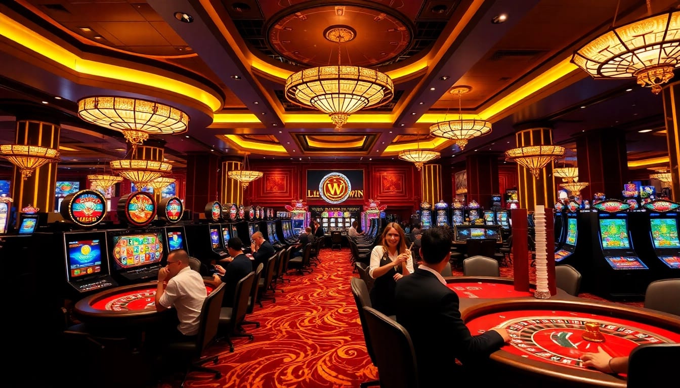 Luckywin players enjoying various casino games in an elegant setting filled with excitement.
