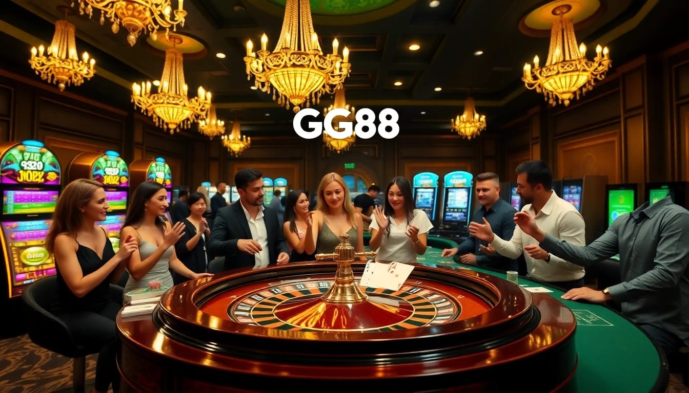 Engaged players enjoying high-stakes games at GG88's luxurious casino setting.
