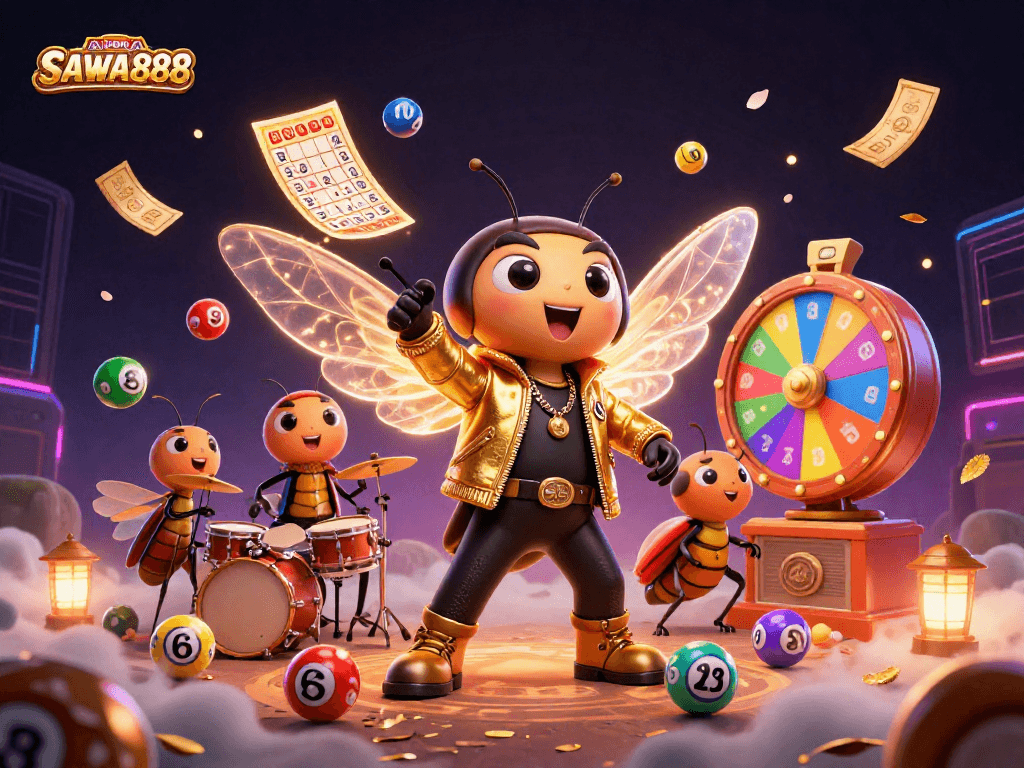 SAWA888 enhances your gaming experience with vibrant slot action and engaging lottery elements in a colorful scene.