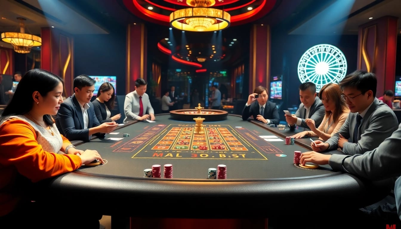 Tài Xỉu MD5 gaming table filled with colorful chips and players enjoying the game.