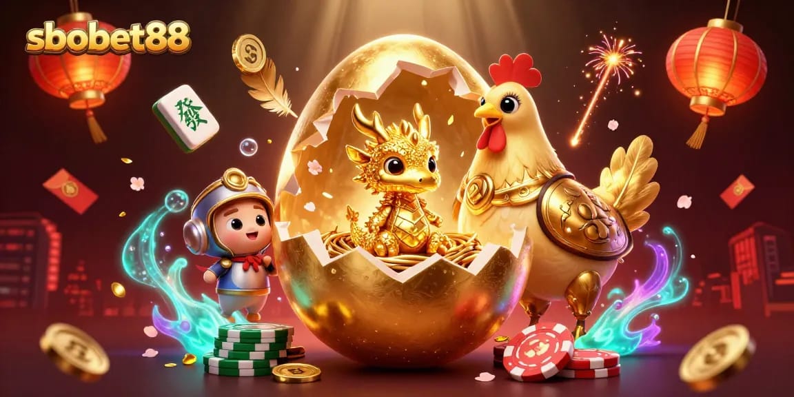 Engage in thrilling betting with sbobet88 in an energetic online casino scene featuring a golden dragon and poker chips.