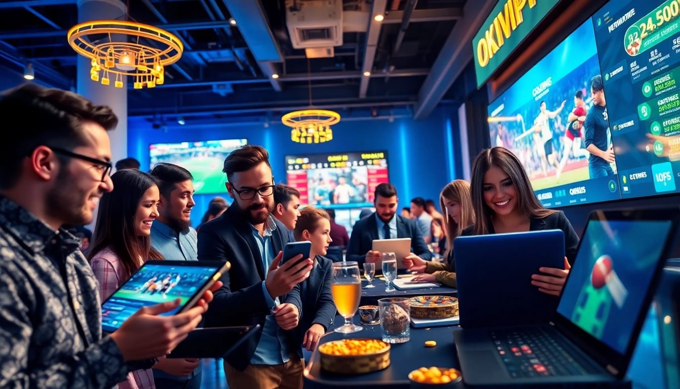 Engaging scene of players on okvipwin.live enjoying online betting with vibrant graphics and user-friendly interface.