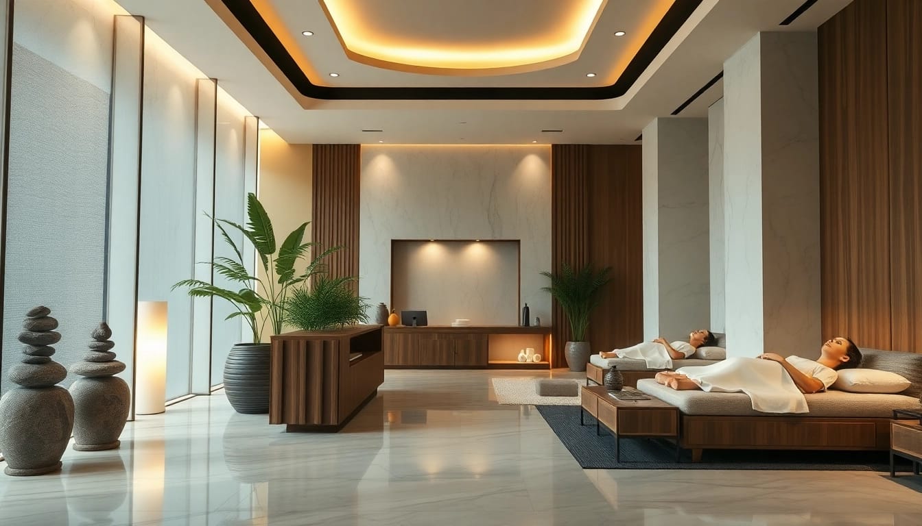 Spa Ads highlighting a serene and luxurious spa environment with inviting reception and clients enjoying soothing treatments.