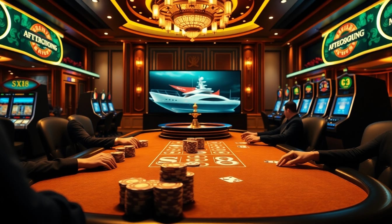 SX88 yacht-themed gambling scene with poker chips and luxury casino table.