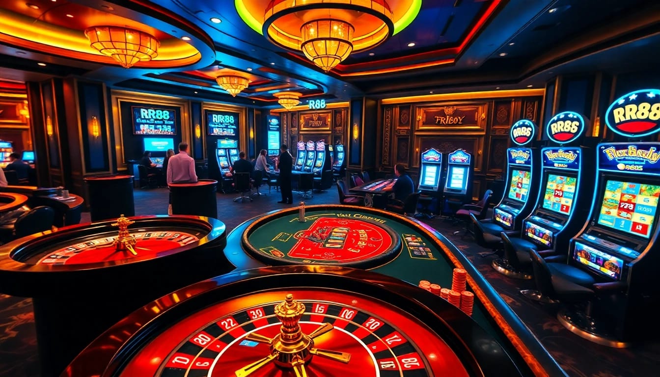 RR88 online casino scene with vibrant roulette wheel and engaged players enjoying their game.