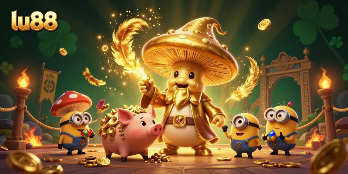 Experience magical spells with lu88 as the golden wizard transforms treasures in this vibrant casino scene.