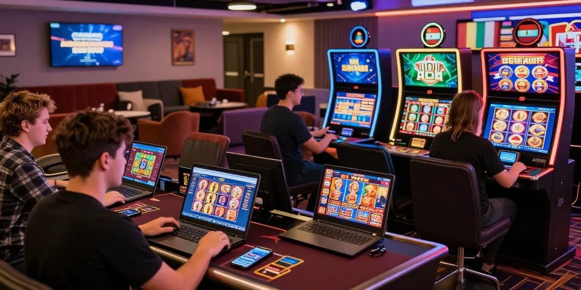 Engaged players exploring non UK licensed casinos online with diverse gaming options and vibrant interface.