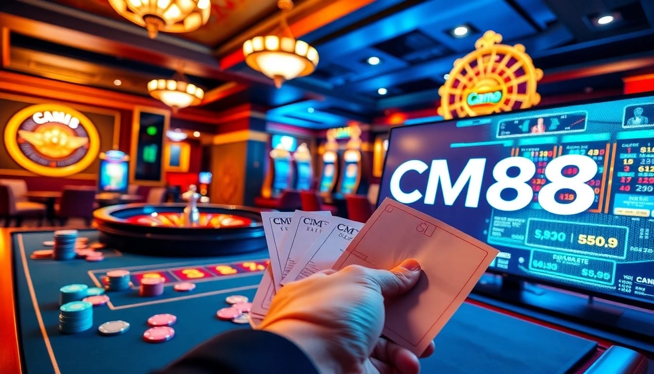Engage in thrilling casino action at CM88 with vibrant tables and slot machines.