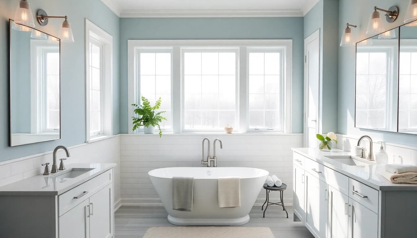 Experience stunning bathroom remodeling with a modern freestanding tub and elegant fixtures.