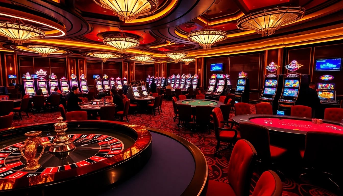 Dive into the exciting world of PS 99 with a luxurious casino scene featuring poker tables and slot machines.
