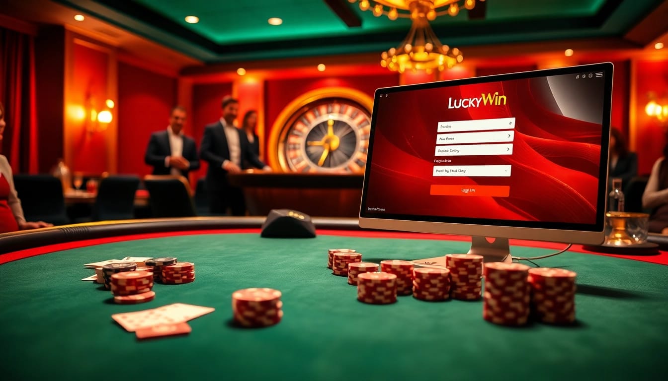 Players engaging in online gambling with luckywin asia login interface and casino elements