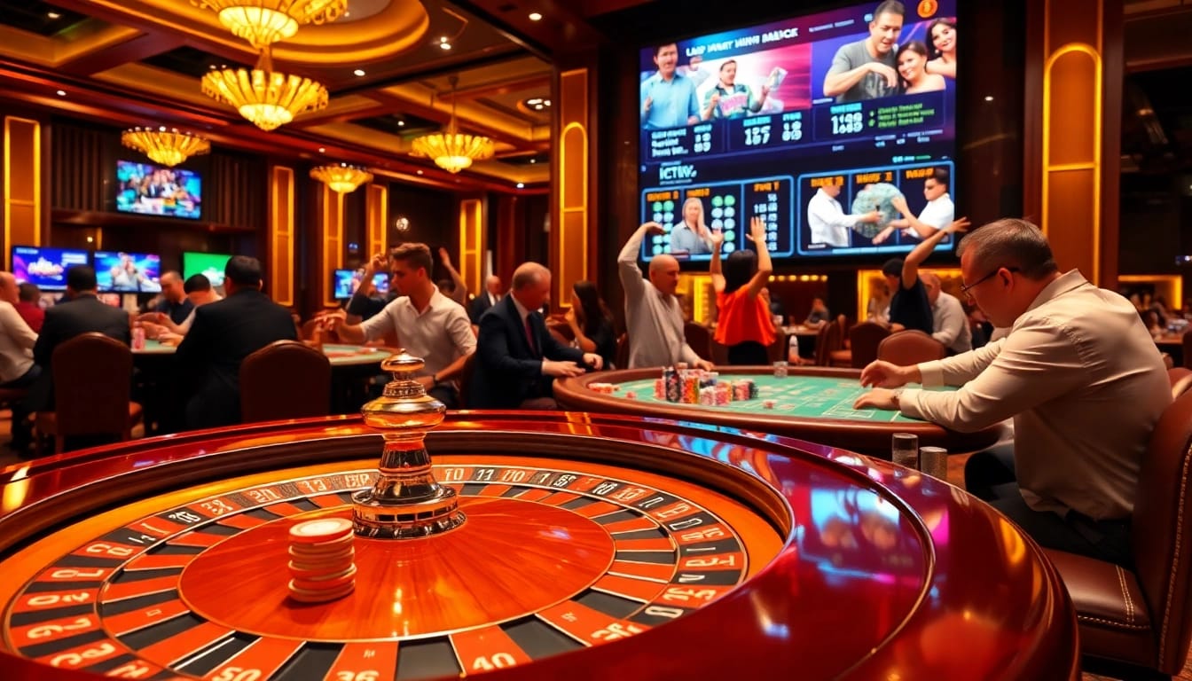 Exciting casino scene showcasing lô kép miền bắc strategies with vibrant roulette and poker.