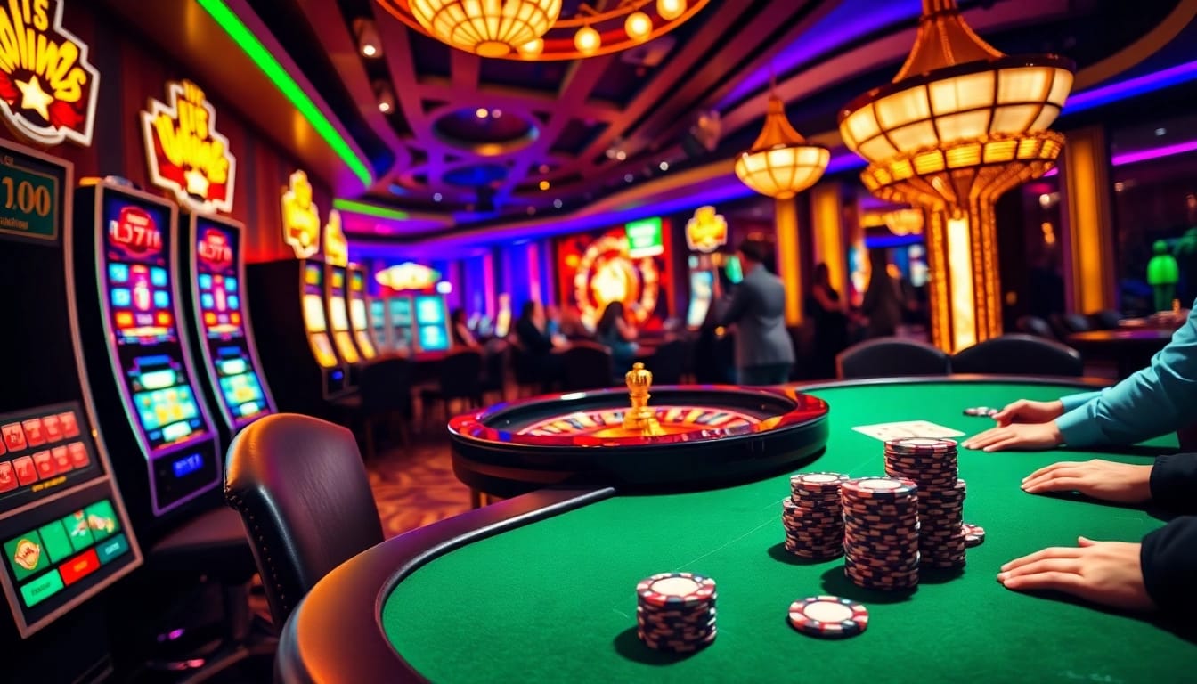 Experience the thrill of Win55 with vibrant casino visuals featuring poker chips and slot machines.