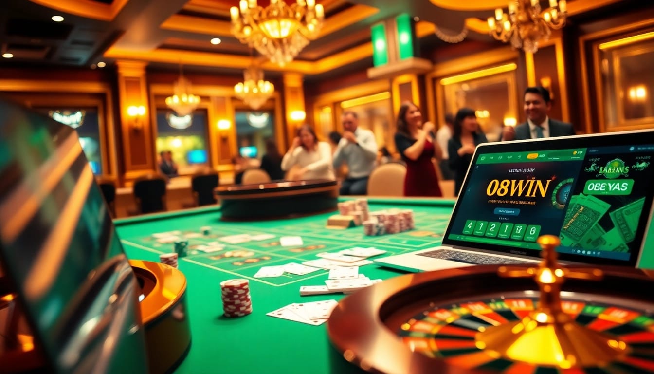 Experience the thrill and excitement of trang chủ 98win with vibrant casino tables, poker chips, and online gaming interfaces.