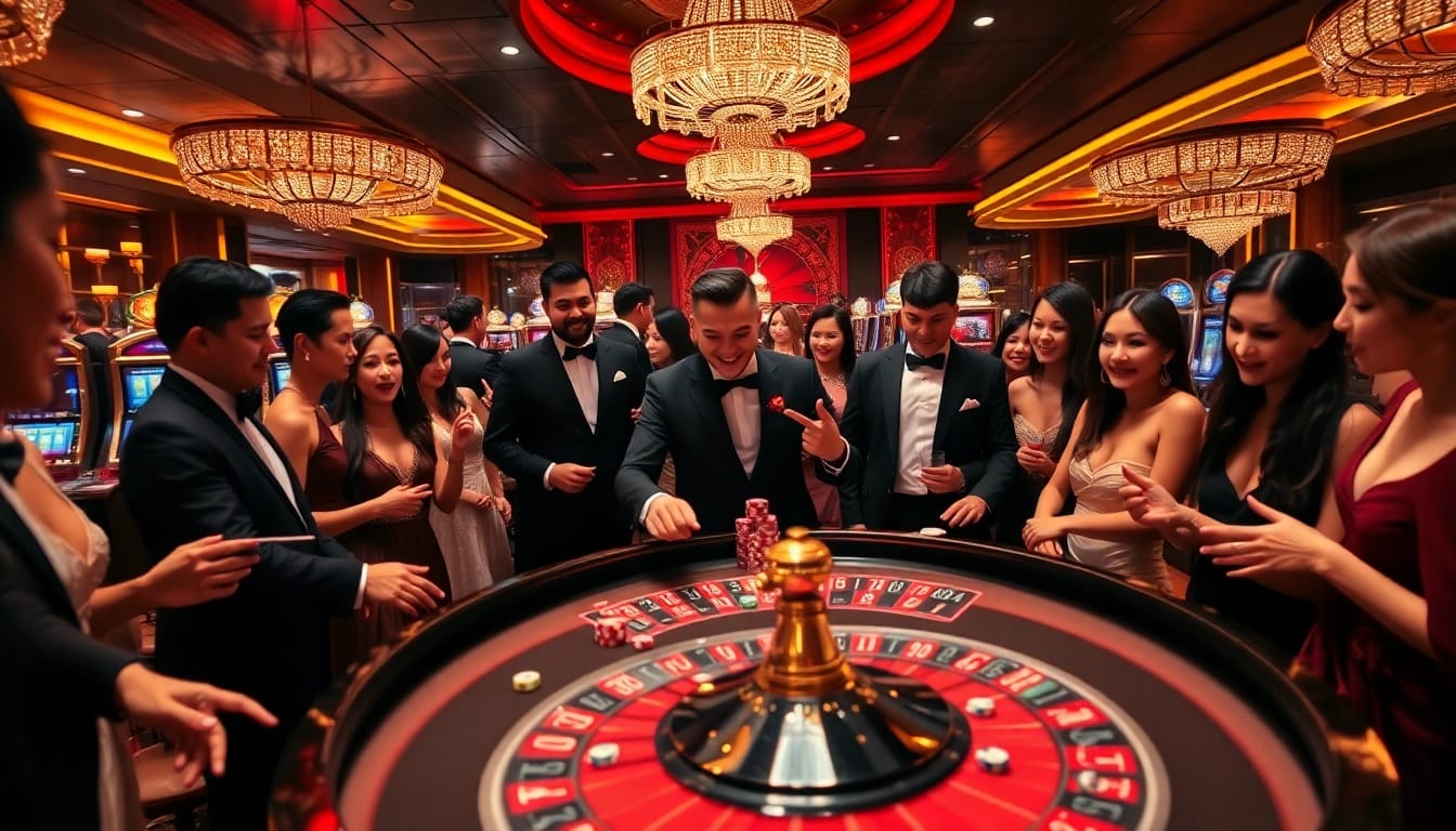 Players engaging in vibrant casino action at PU 88 with roulette and poker chips.