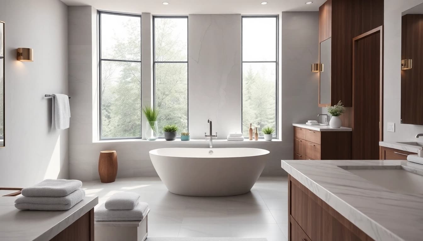 Experience the elegance of Bathroom Remodeling in a modern, serene space with stylish fixtures and natural lighting.