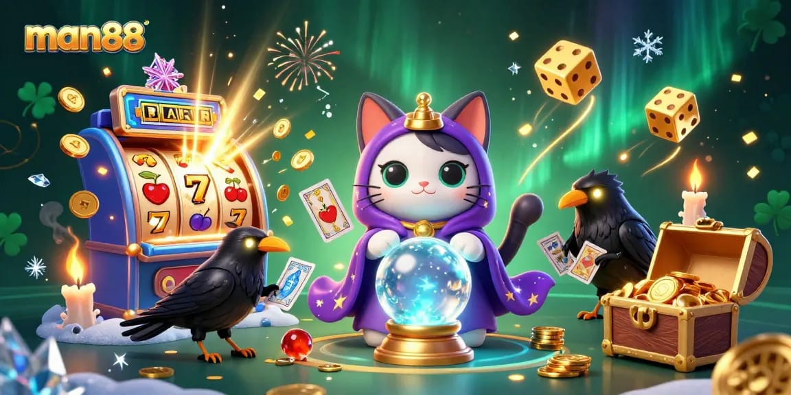 Experience thrilling wins with man88 casino, showcasing vibrant slots, jackpots, and mystical characters.