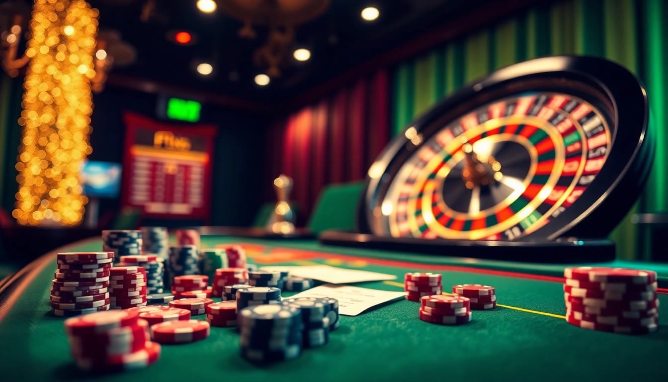 Exciting football betting scene featuring kèo bóng đá with chips and roulette in luxurious casino.