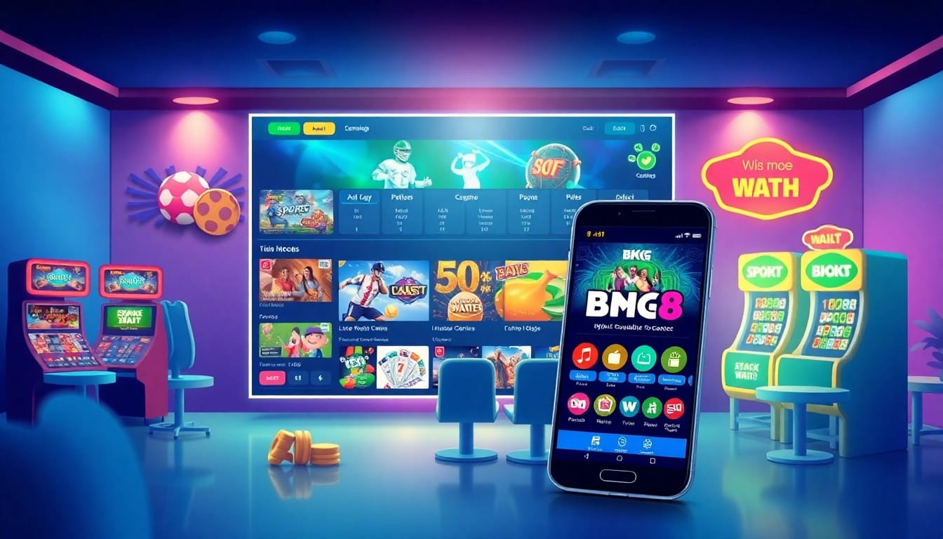 Interactive online gambling platform showcasing bk860s.com with vibrant games and mobile app.