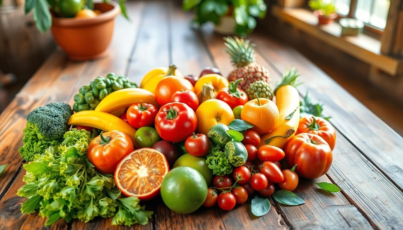 Delicious arrangement of Healthy Food showcasing vibrant fruits and vegetables.