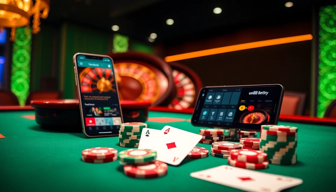 Enjoying a dynamic game at the uu88 casino with poker chips and cards on the table.