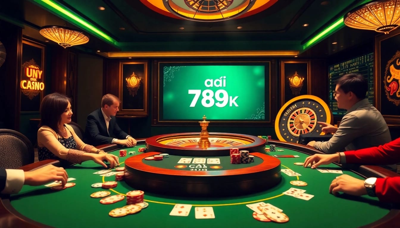 Engaging in a thrilling blackjack game at Nhà cái 789K with vibrant casino elements.