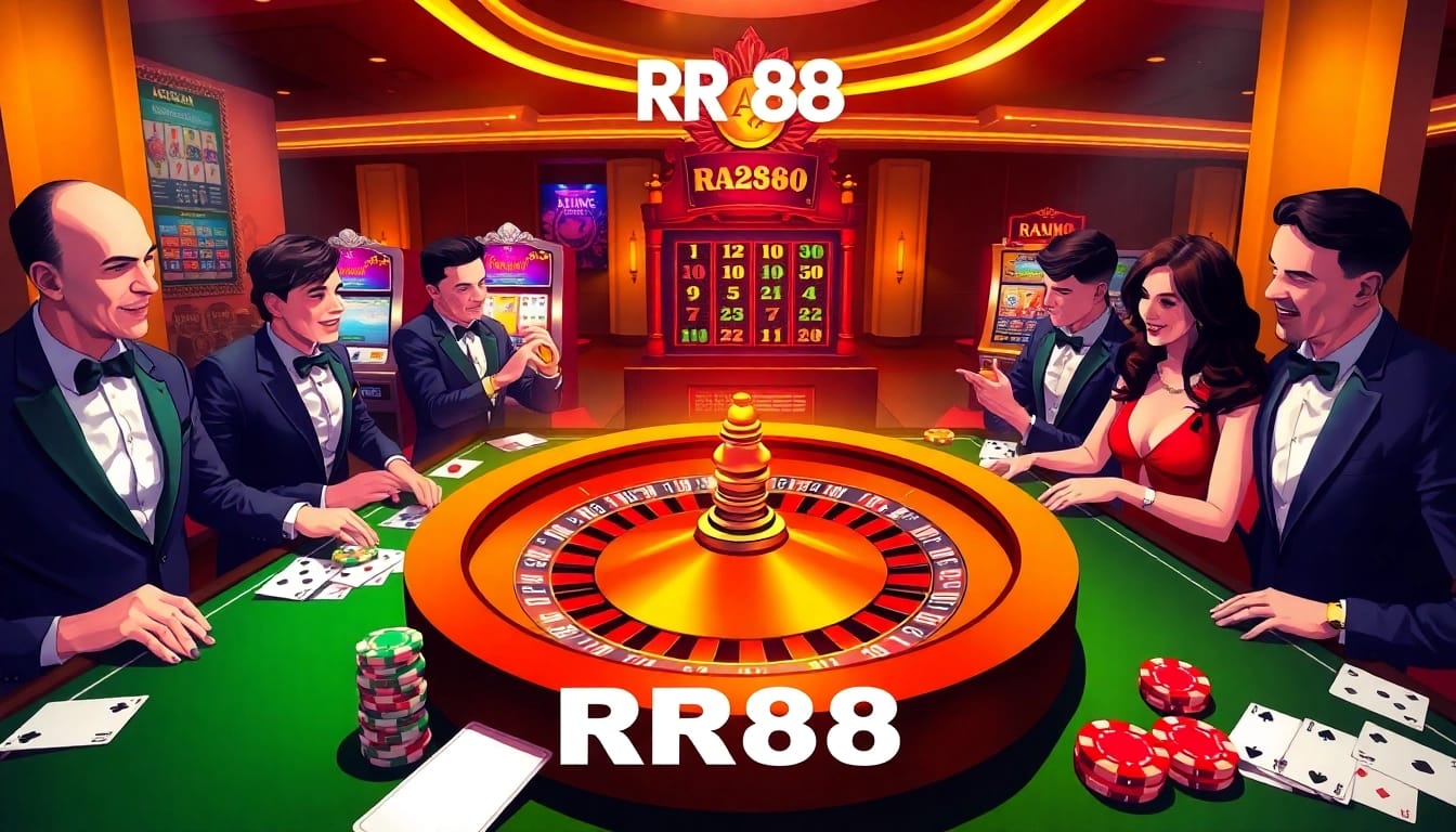 Engage with the RR88 casino experience featuring a roulette table with players placing bets.