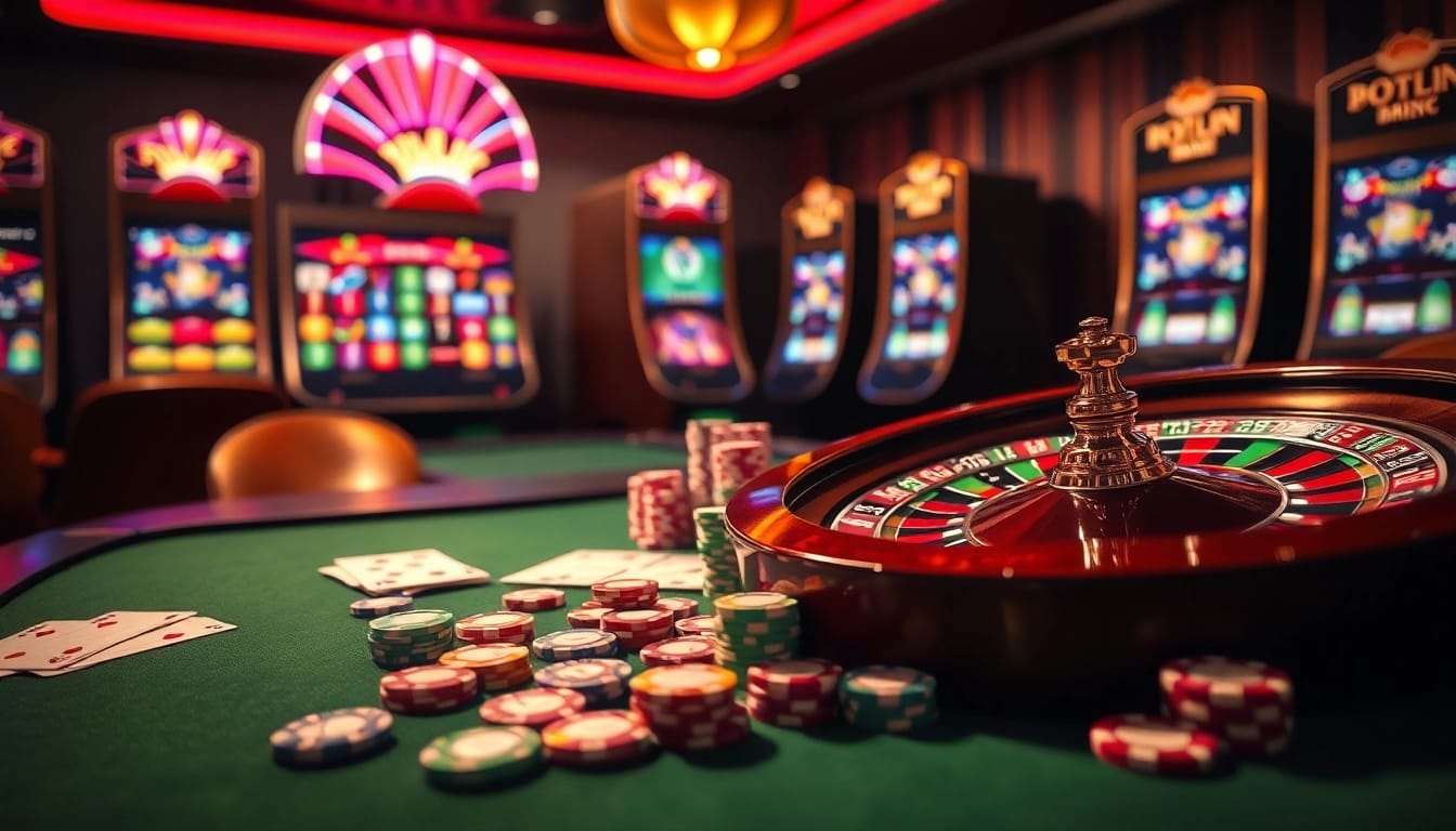 Experience the thrill of gaming at 33win with vibrant poker chips and a dazzling roulette wheel.