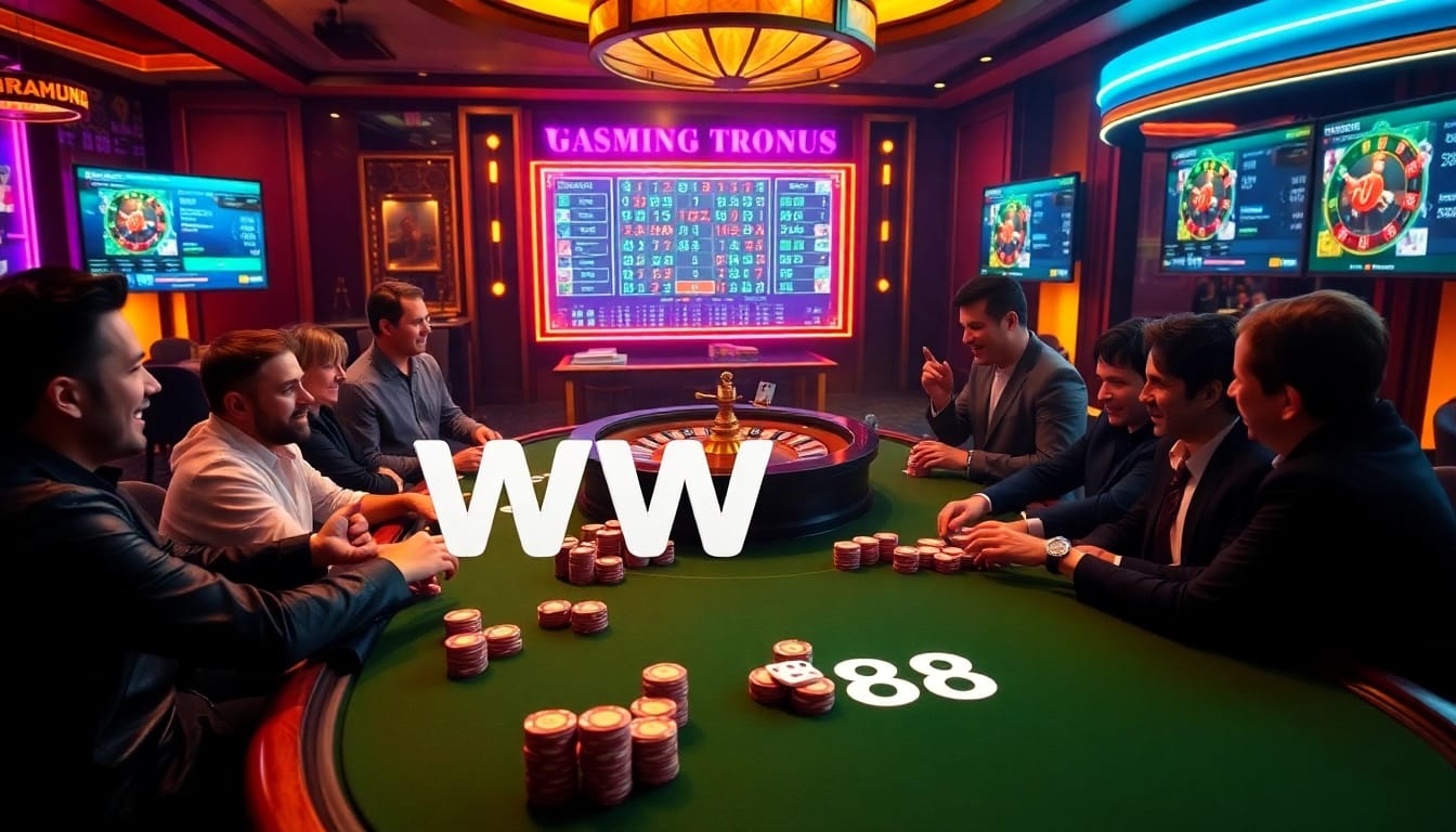 Play poker at ww88 with vibrant chips and a luxurious casino atmosphere.