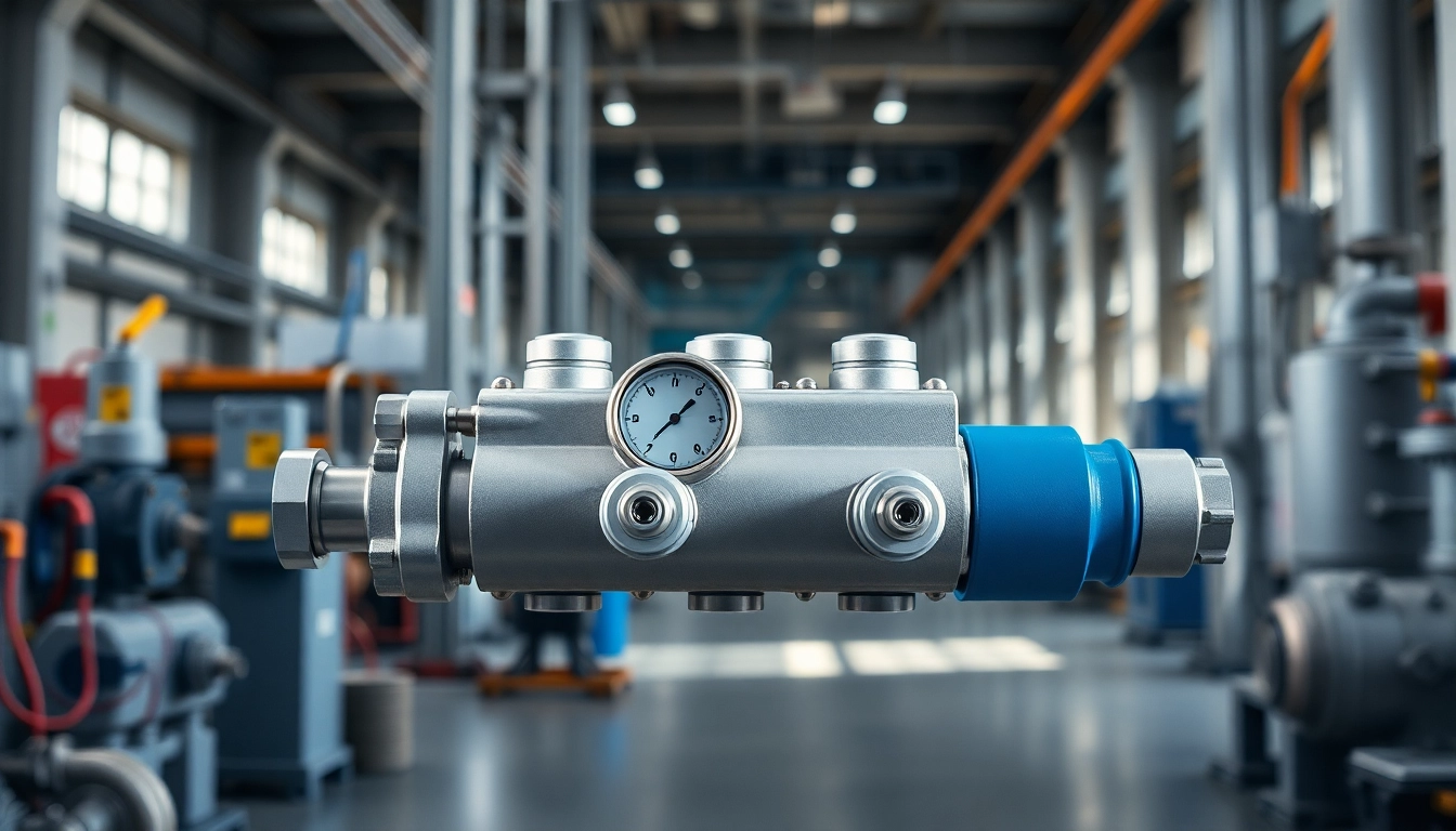HM88 Series Three-Valve Direct Mount Manifold showcasing precision engineering in a professional industrial environment.