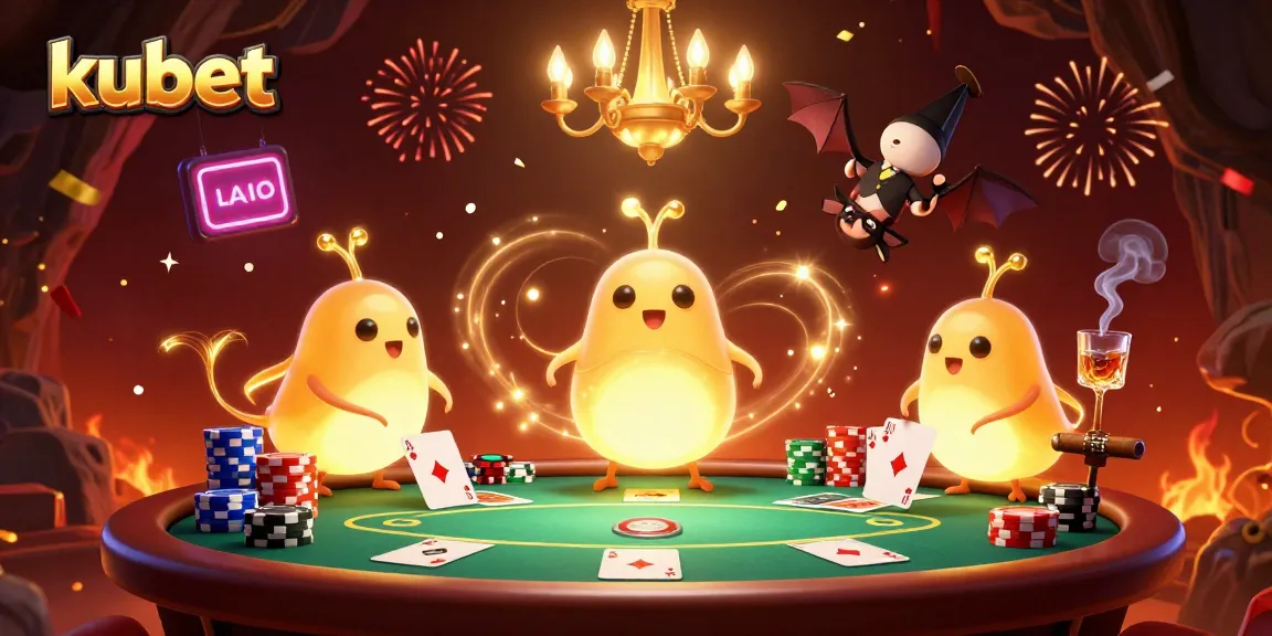 Experience kubet's vibrant casino atmosphere with glowworms and a bat dealer amid poker excitement.