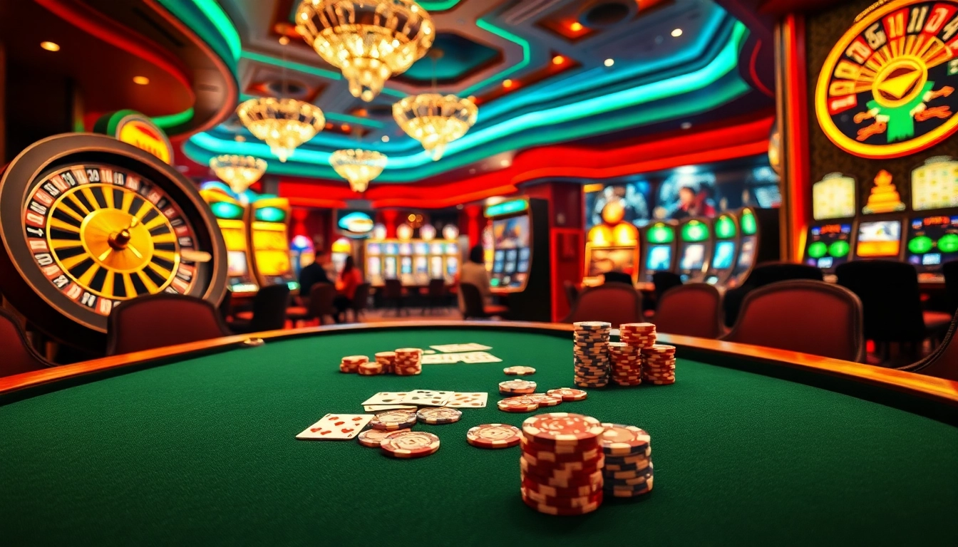 Engage in thrilling poker action at https://s8limited.com/ featuring vibrant casino tables and colorful chips.
