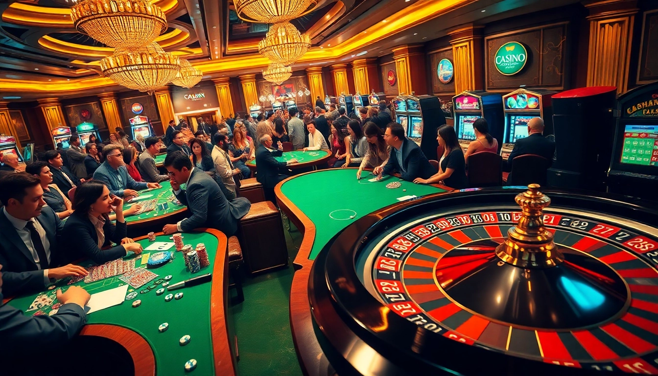 Experience thrilling casino action at https://nhacaiuytin.place/ with players betting at vibrant poker tables and roulette wheels.