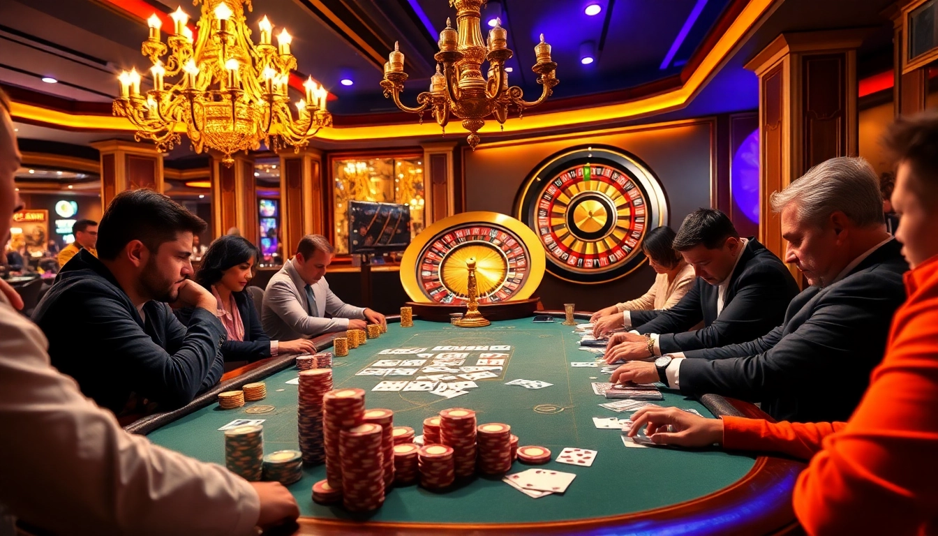 Intense poker action at U888com.net featuring colorful chips, cards, and roulette excitement.