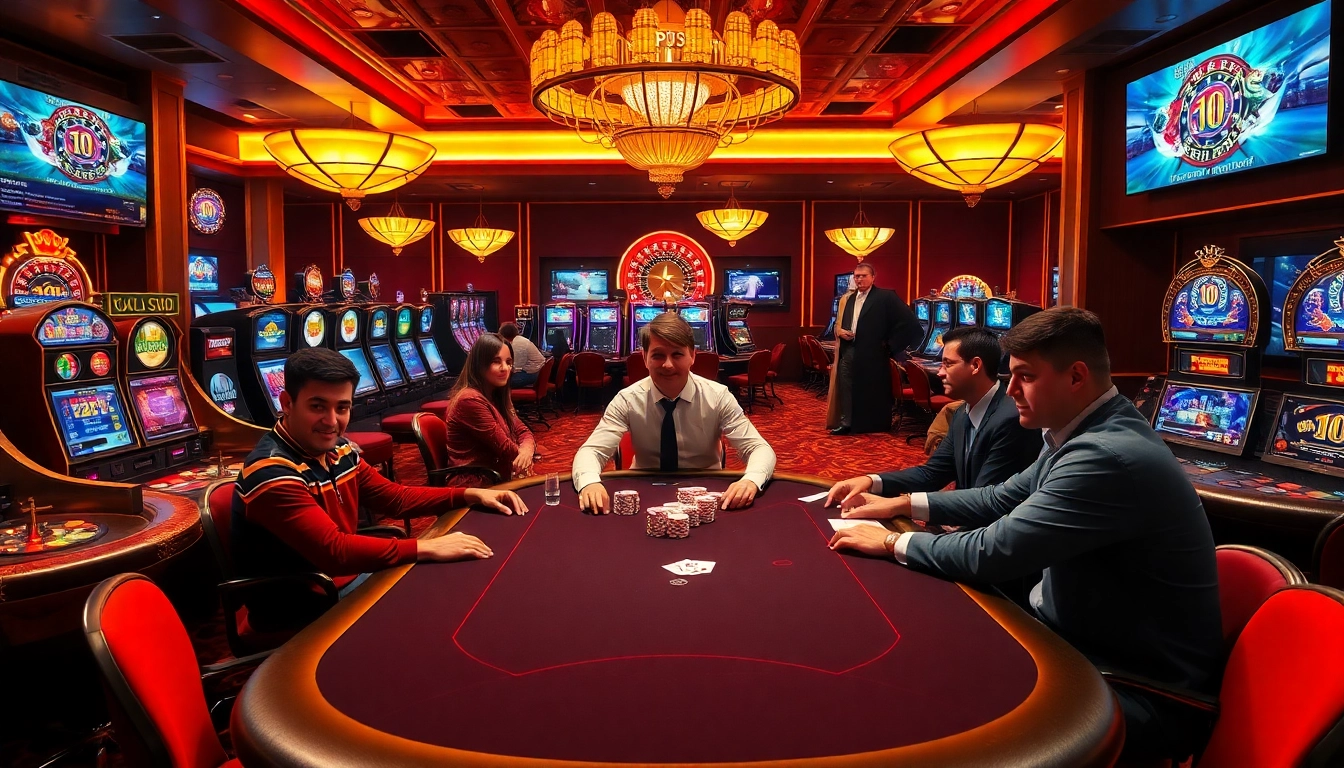 This exciting scene at PS99 captures players engaging at a poker table filled with chips and cards.
