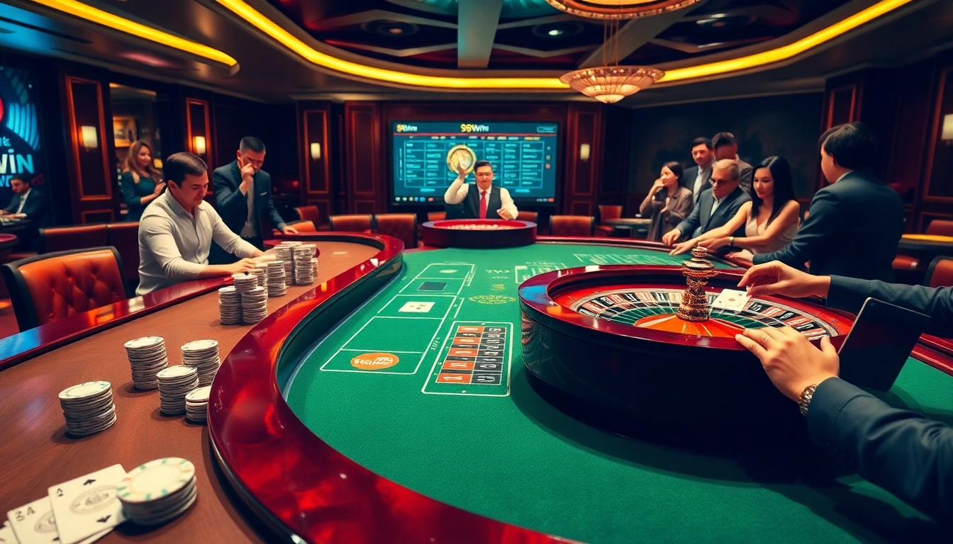 Experience the thrill of online gambling with trang chu 98win on a vibrant casino table.