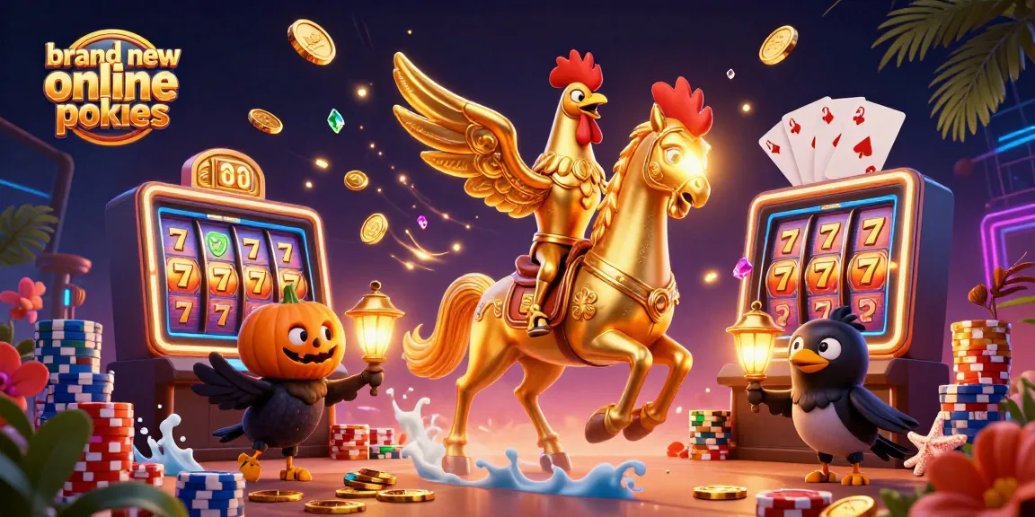 Experience thrilling brand new online pokies with a golden rooster and lucky symbols in a vibrant casino.