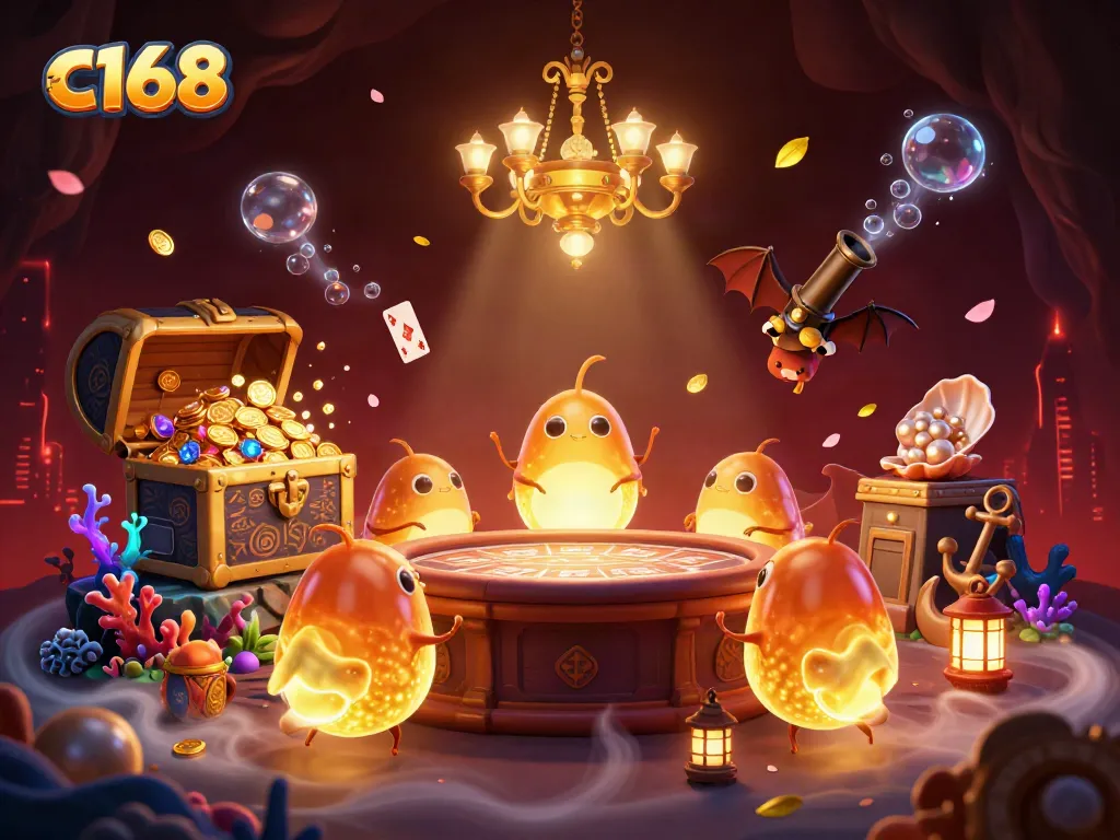 Experience exciting gambling action with c168 in a glowing cave casino scene.