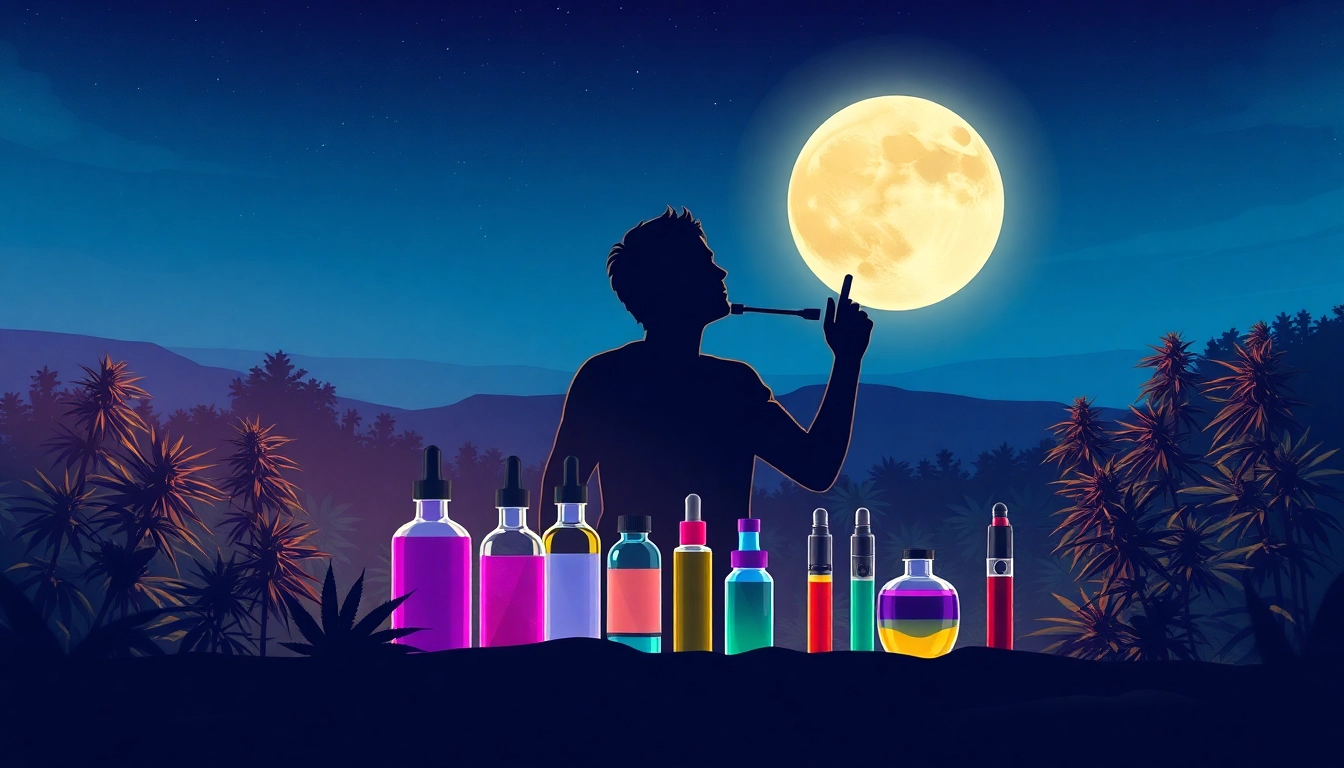 Enjoy cannabinoid products in a serene moonlit night, embodying moonbarguy lifestyle.