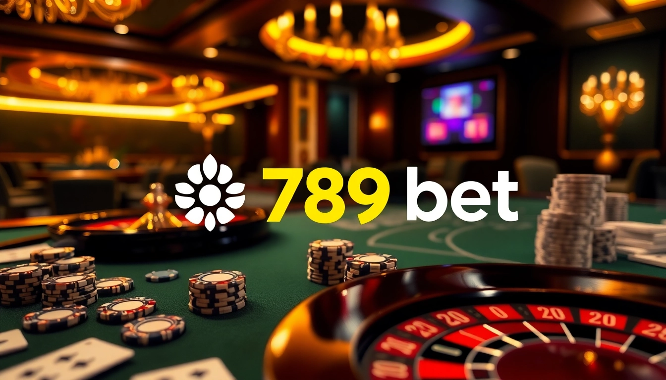 Engaging gambling scene at a high-end casino table with 789 bet branding.
