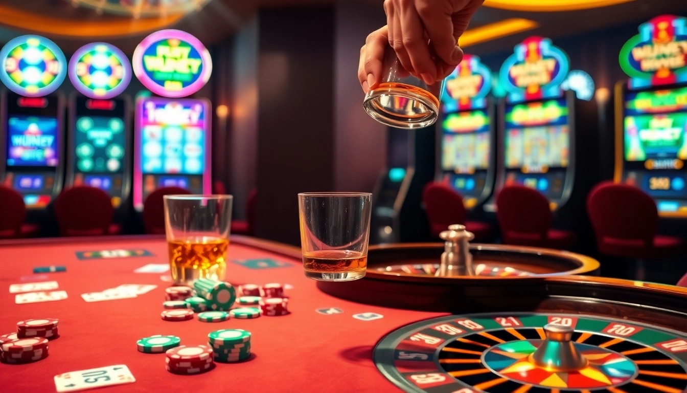 LC88 players celebrating a win at a vibrant casino table with poker chips and cards.