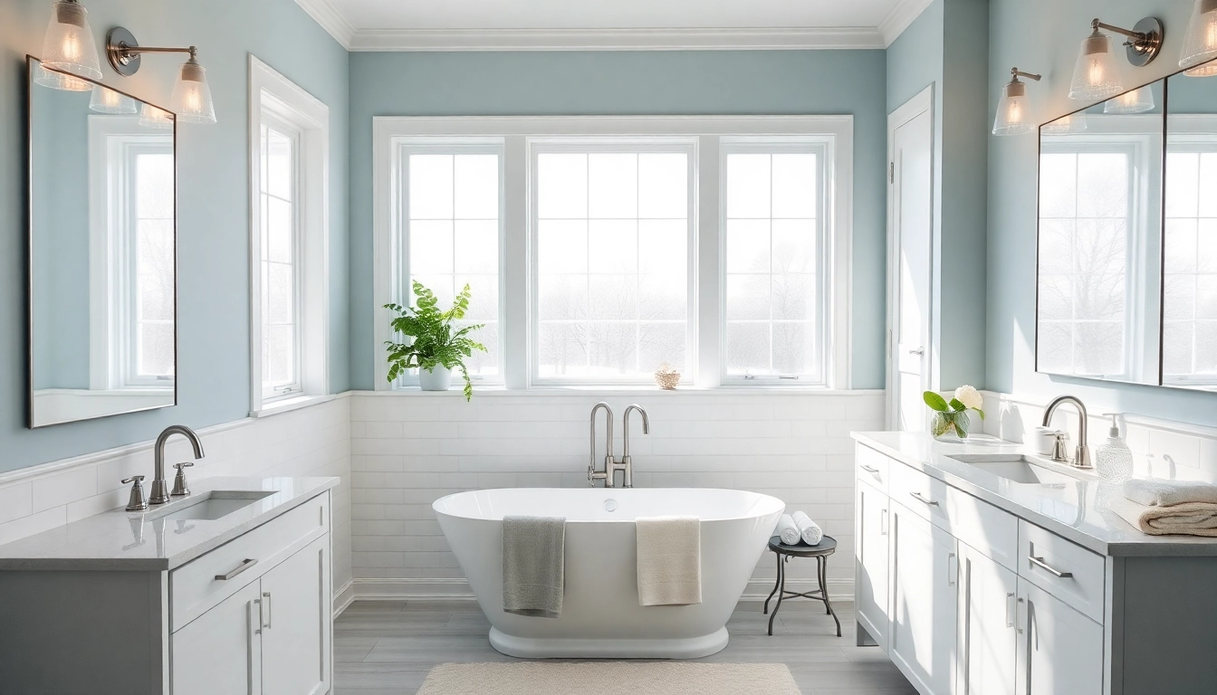 Experience stunning bathroom remodeling with a modern freestanding tub and elegant fixtures.