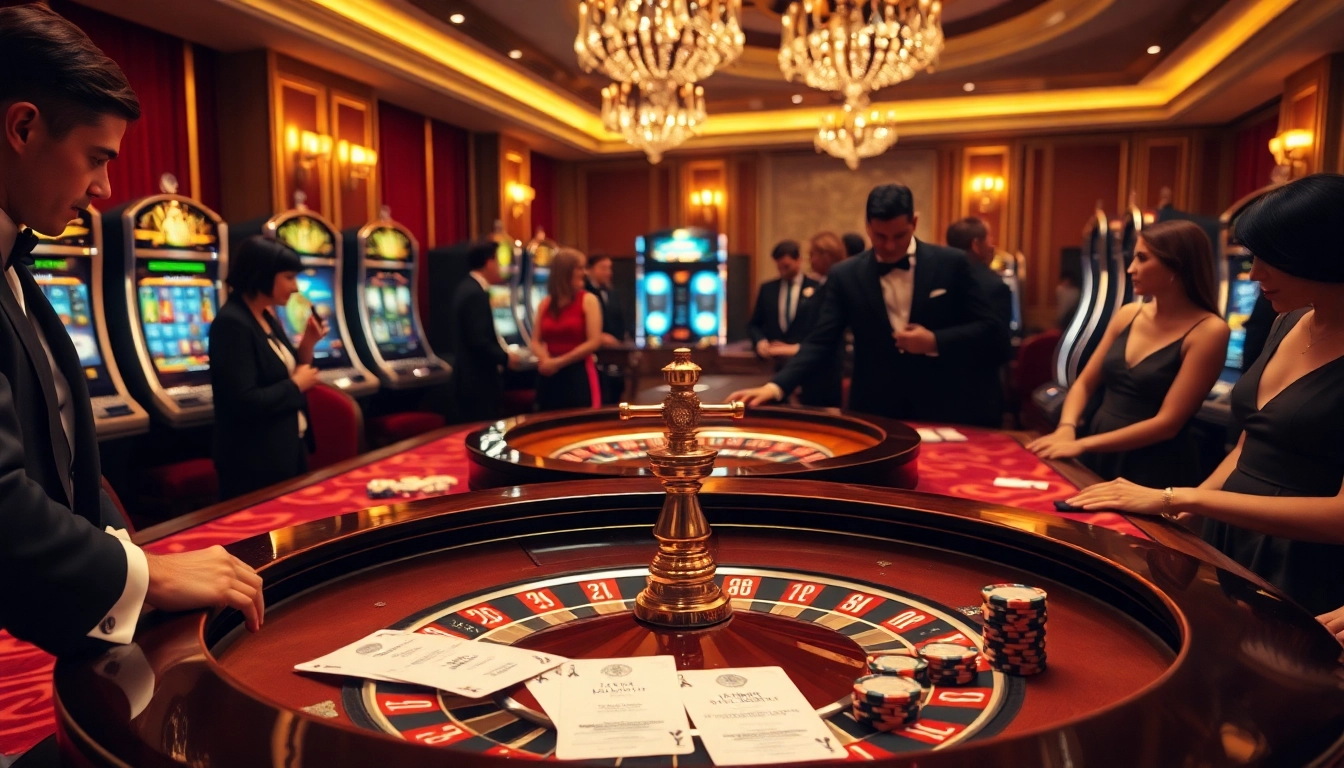 "Experience the thrill of gaming at a casino with the 188bet link prominently featured on a betting slip at a lavish roulette table."