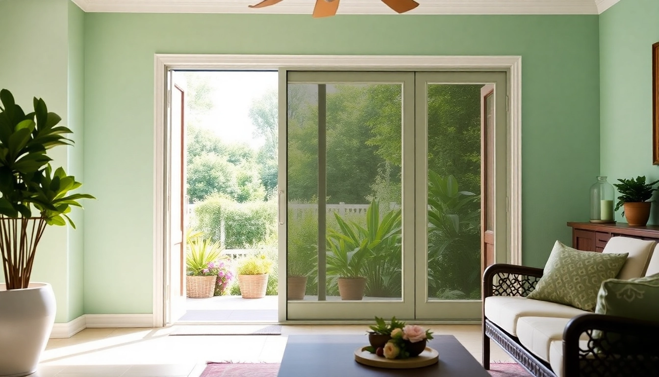 Fly screen for patio doors beautifully integrated into a garden scene, enhancing outdoor enjoyment.