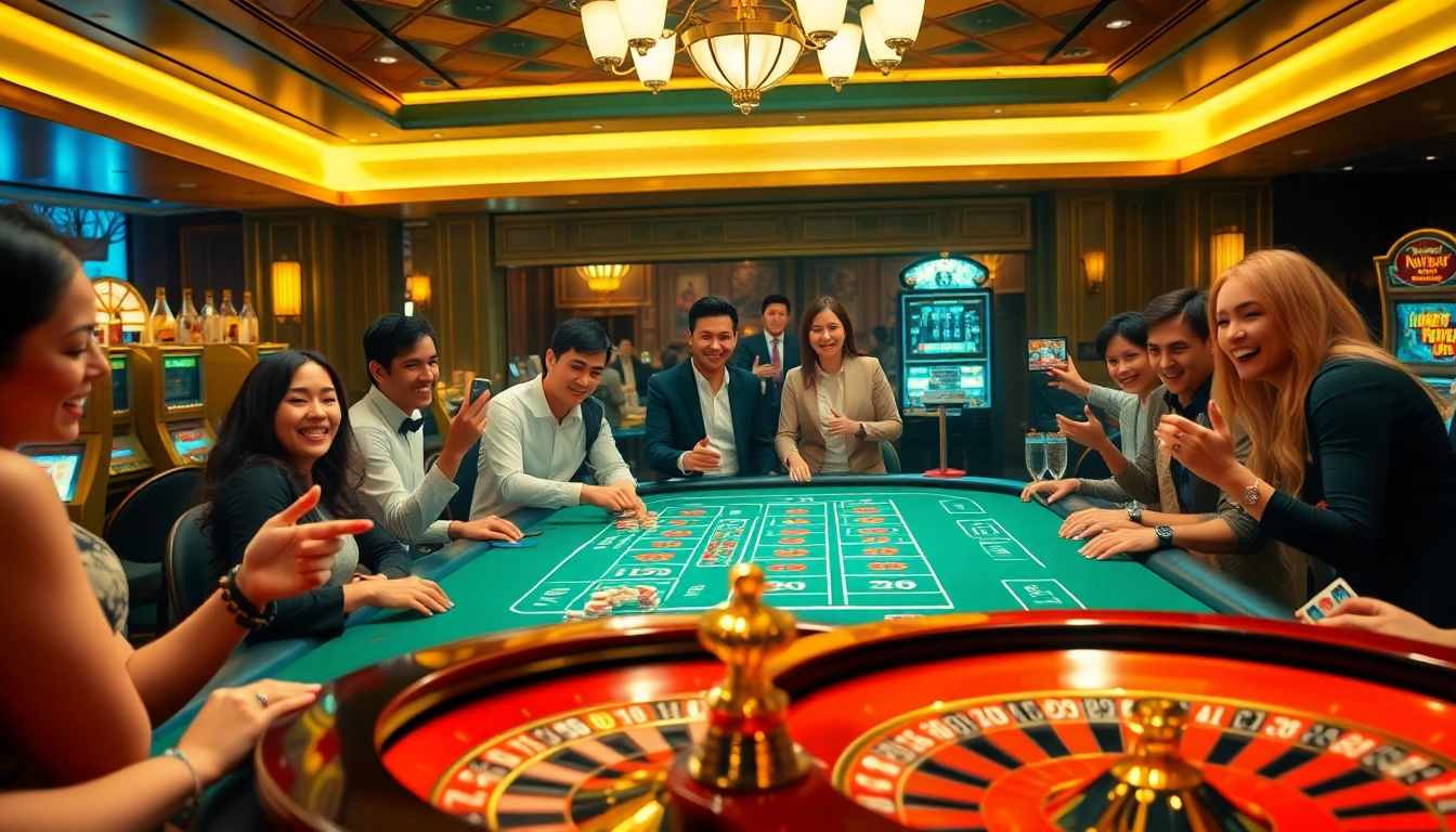 Players enjoying the thrilling nohu game experience at an elegant casino table with vibrant decor.