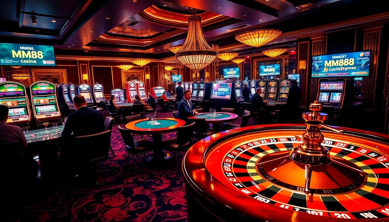 Experience the thrill of betting at MM88's vibrant casino scene with poker games and slot machines.