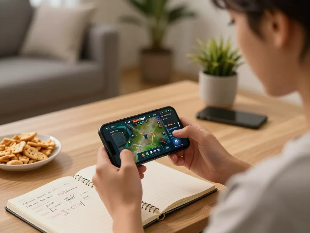 Player engaging with the 8kbet app while strategizing in a cozy home office setting.