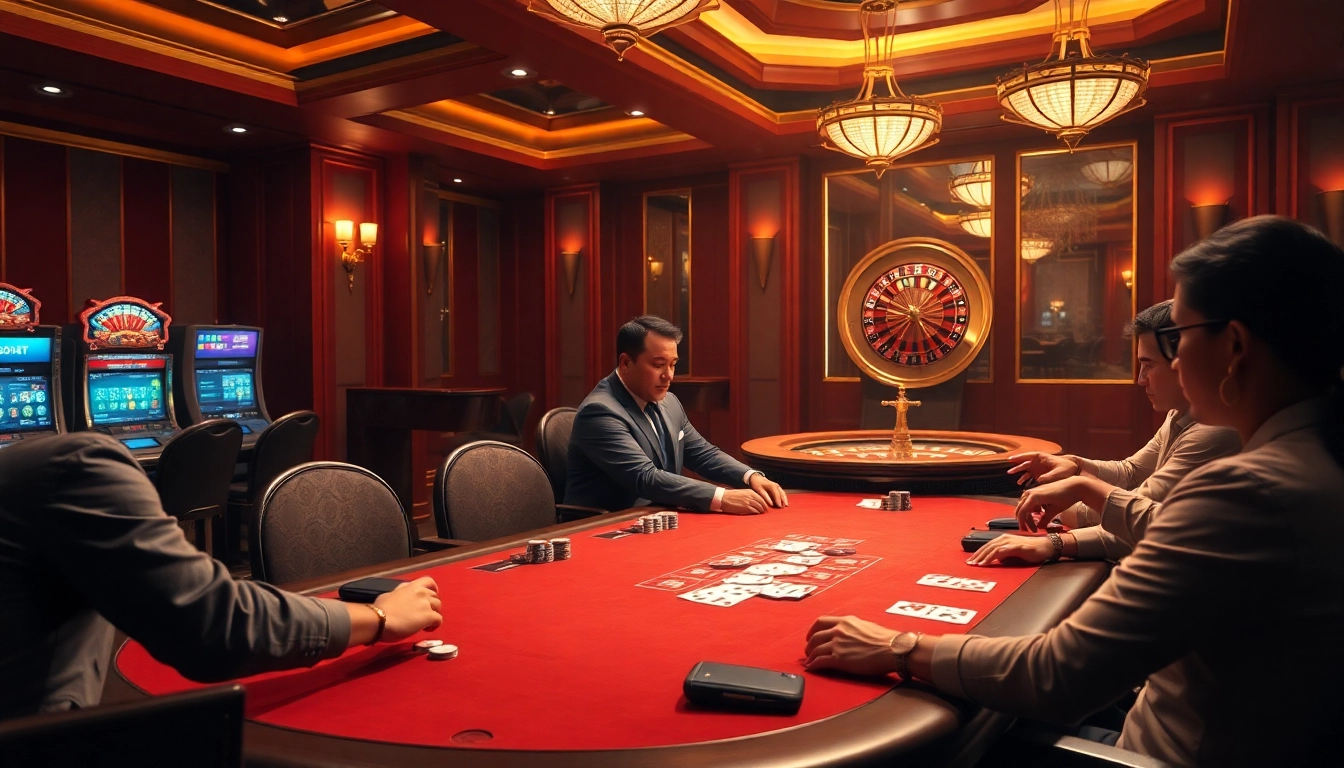Engaging poker players at a luxurious casino table, showcasing包网 online gambling elements.