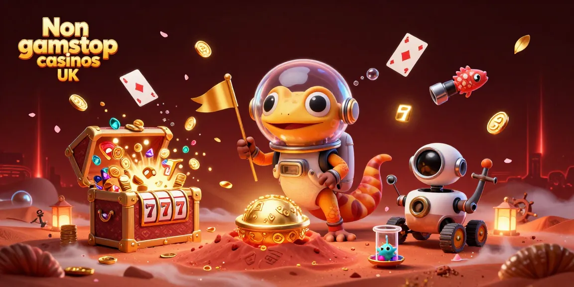 Experience the thrill of Non gamstop casinos UK with vibrant 3D Martian casino exploration illustration