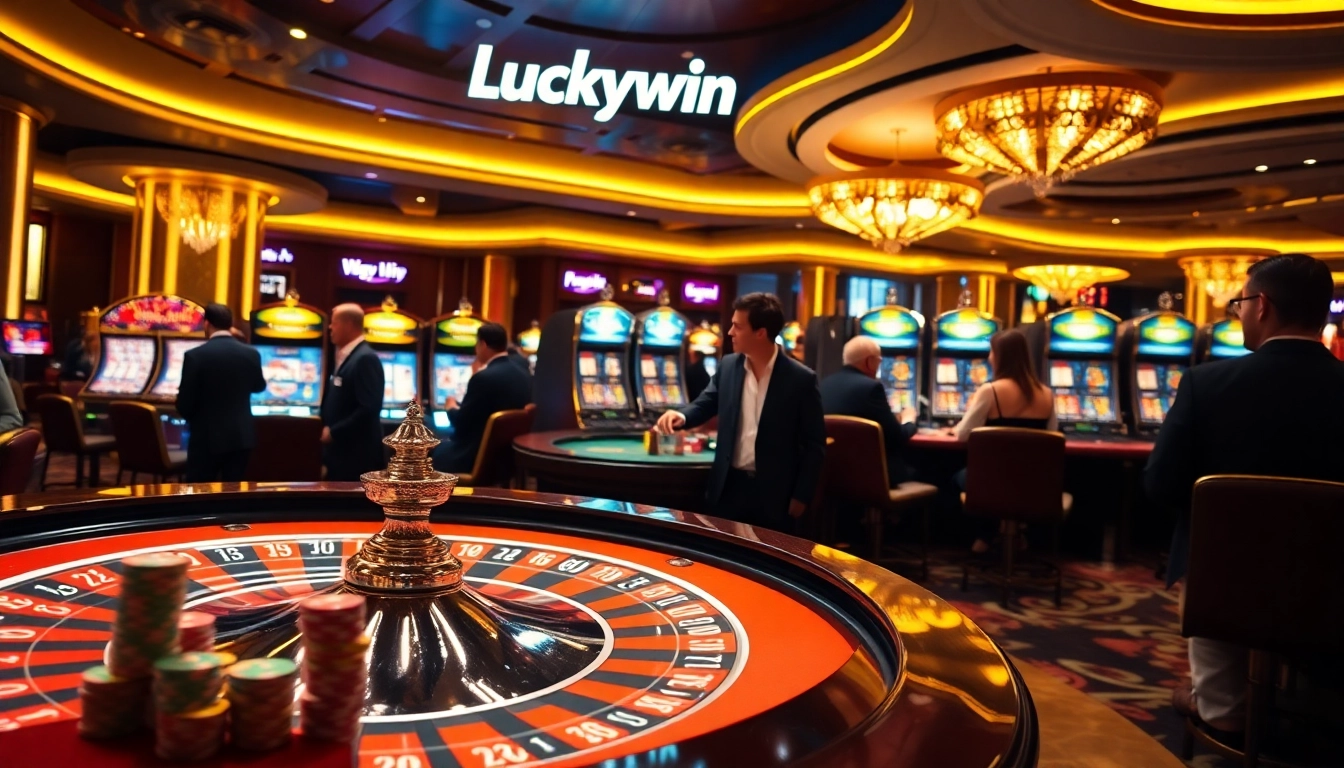 Experience the thrill of Luckywin with vibrant casino games and engaging players enjoying high stakes.